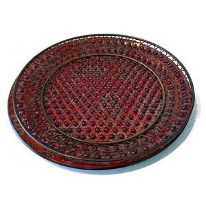 Purple Beaded Serving Trays 70s Paisley Decorative Set of 2 Colorful Hippie 70s